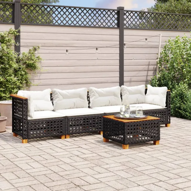 vidaXL 5-delige Loungeset met kussens poly rattan zwart, foto 2