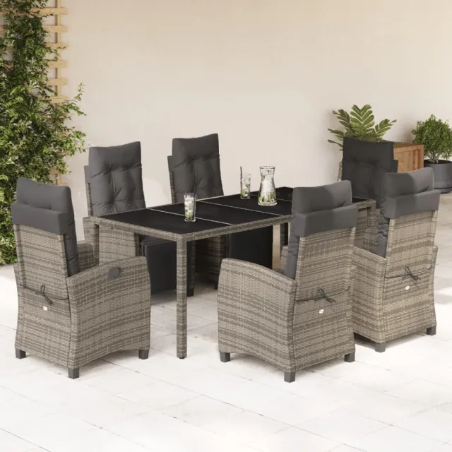 vidaXL 7-delige Tuinset met kussens poly rattan grijs, foto 2