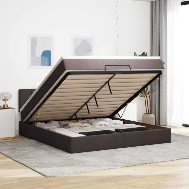 vidaXL Ottoman bed met matras 160x200cm stof donkerbruin bruin