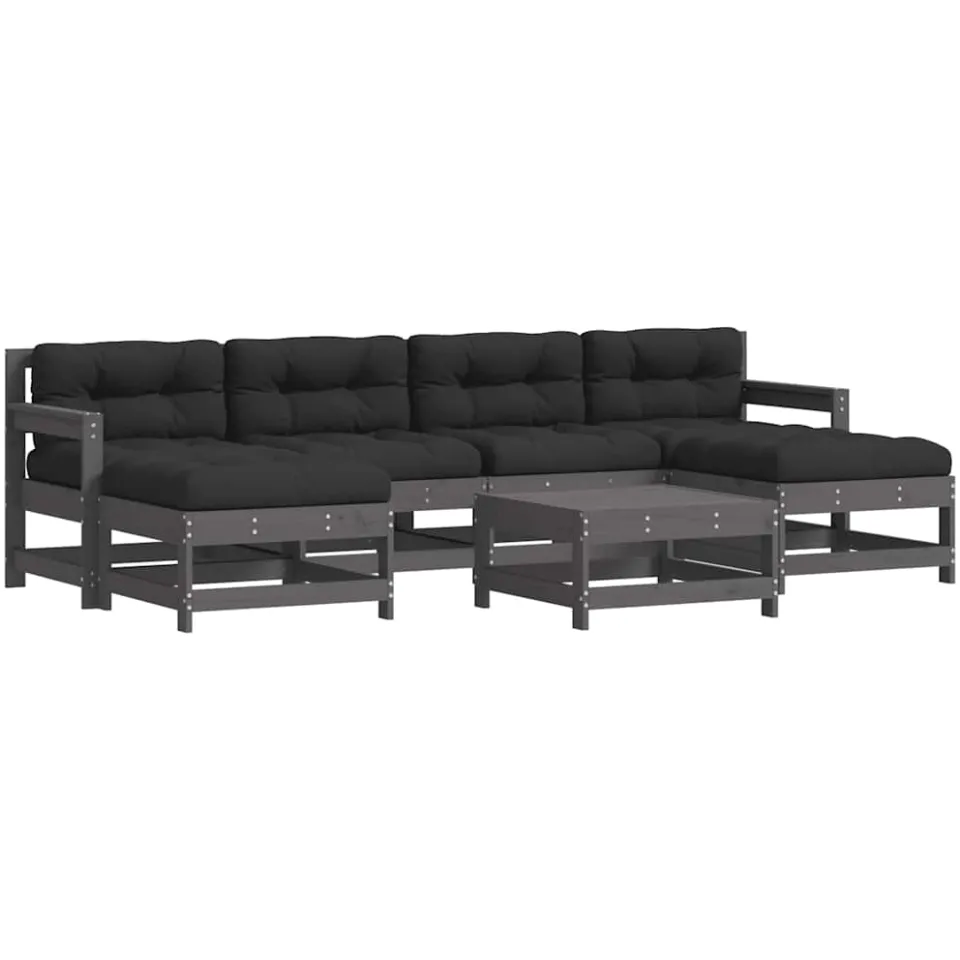 vidaXL 7-delige Loungeset met kussens massief hout grijs, foto 3