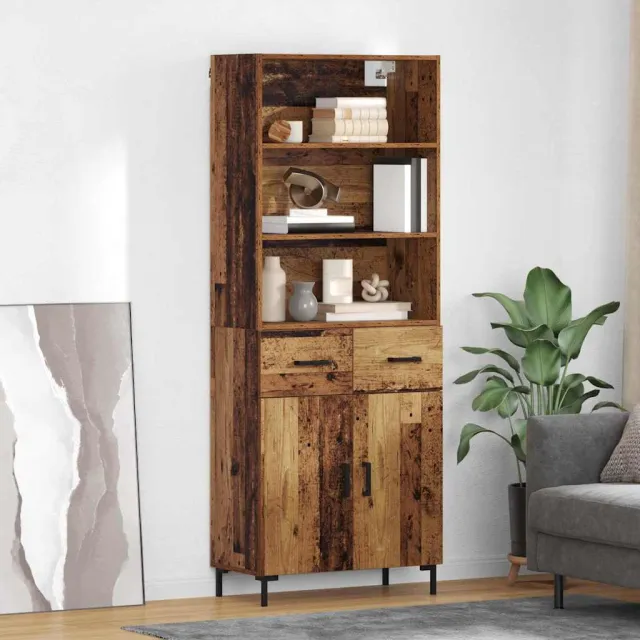 vidaXL Hoge kast Oudhout 69,5 x 34 x 180 cm Bewerkt hout bruin, foto 2