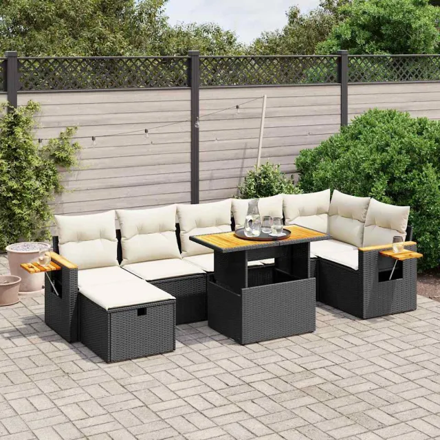 vidaXL 8-delige Loungeset met kussens poly rattan zwart, foto 2
