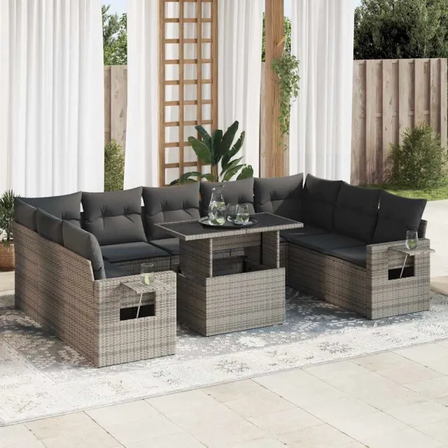 vidaXL 10-delige Loungeset met kussens poly rattan grijs, foto 2