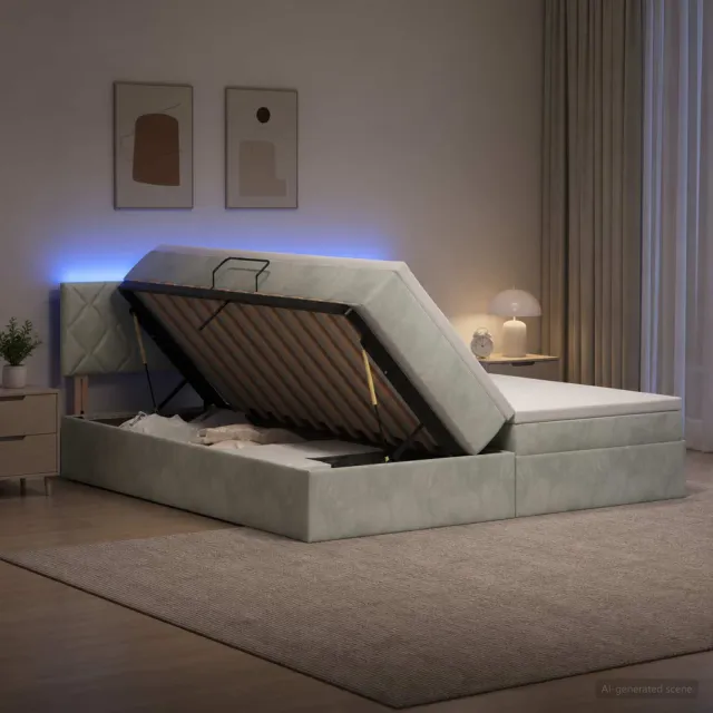 vidaXL LED Opslagbed met Matras Lichtgrijs 180 x 200 cm Fluweel