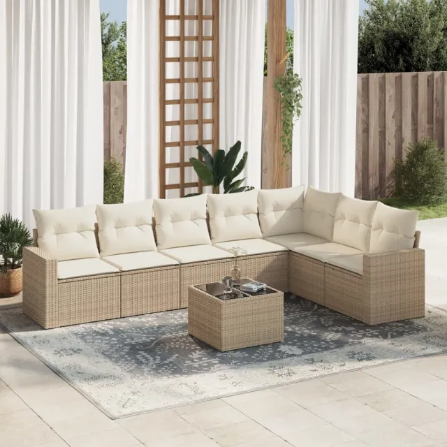 vidaXL 8-delige Loungeset met kussens poly rattan beige, foto 2