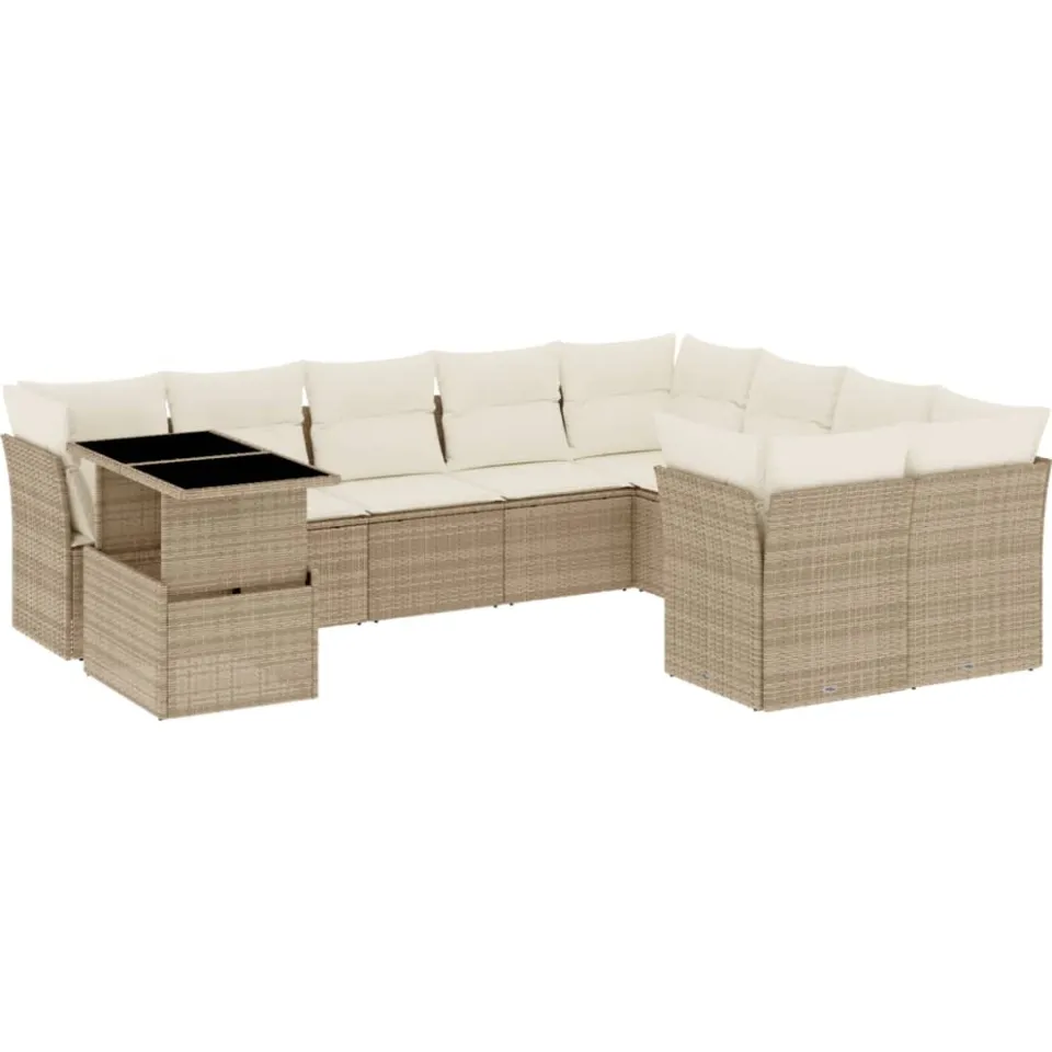vidaXL 10-delige Loungeset met kussens poly rattan beige, foto 3