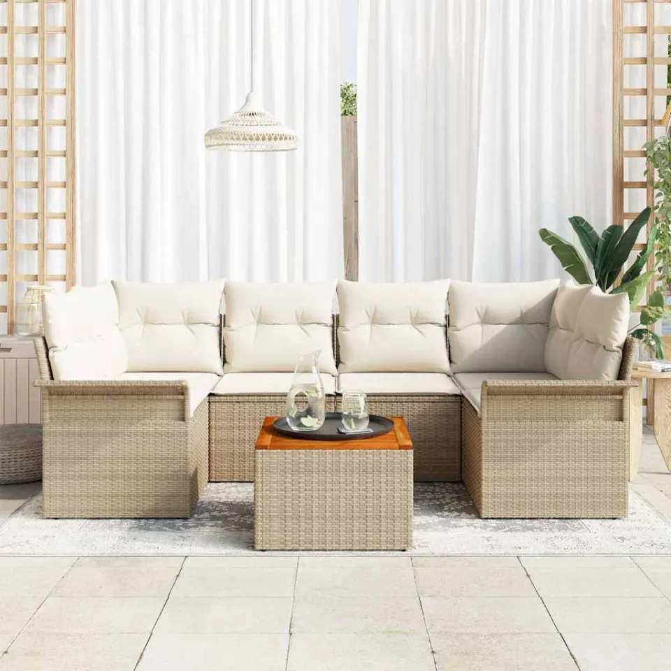 vidaXL Tuinbankenset 7 st Beige poly rattan, foto 3
