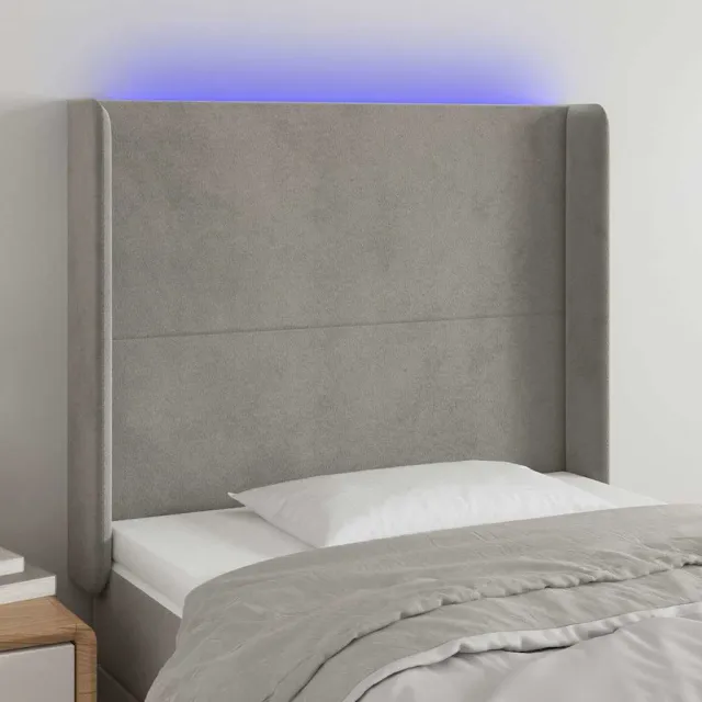 vidaXL Hoofdbord LED 93x16x118/128 cm fluweel lichtgrijs grijs