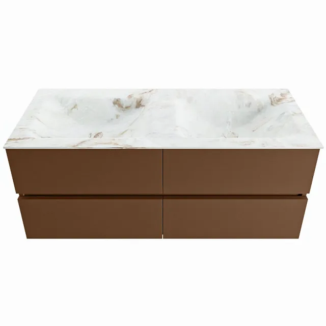 Mondiaz VICA-DLUX 120cm badmeubel onderkast Rust 4 lades. Inbouw wastafel CLOUD dubbel zonder kraangat, kleur Frappe.