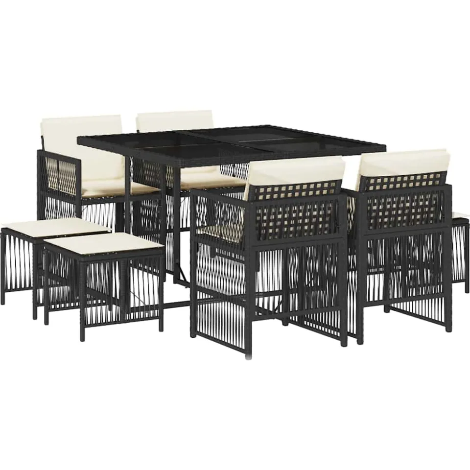 vidaXL 9-delige Tuinset poly rattan zwart