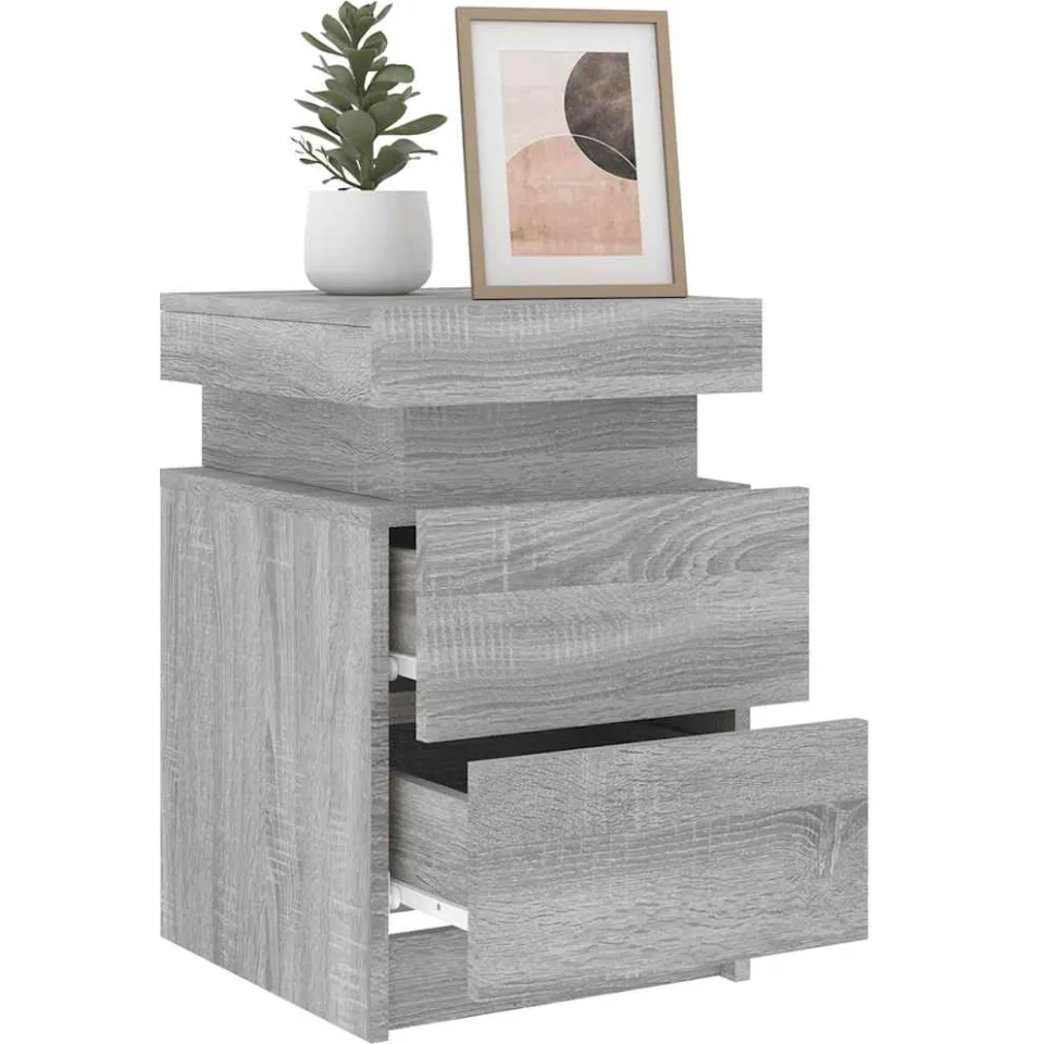 vidaXL Nachtkastjes met LED 2 st 35x39x55 cm grijs sonoma eikenkleurig