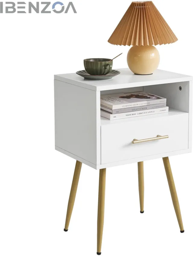 Ibenzoa Nachttisch - Minimalistisch - 39x29x57 cm - Wit - Met 2 Etages