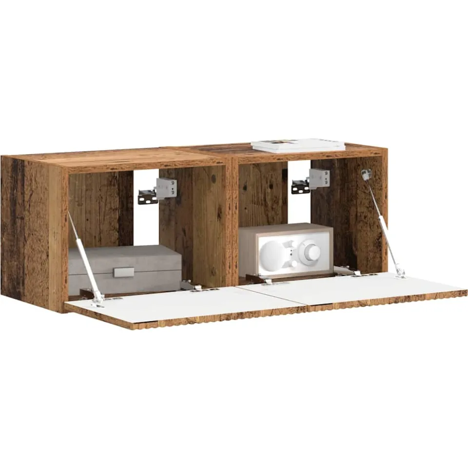 vidaXL TV Wandkast 2 st Oud Hout Bewerkt hout Bruin