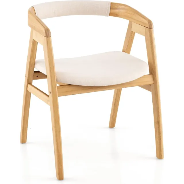 Costway Eetkamerstoel van bamboe, accentstoel met rugleuning en zitkussen, gevoerde boho-vrijetijdsstoel voor woonkamer, eetkamer, slaapkamer, kantoor, natuur (1 stuk) aturel