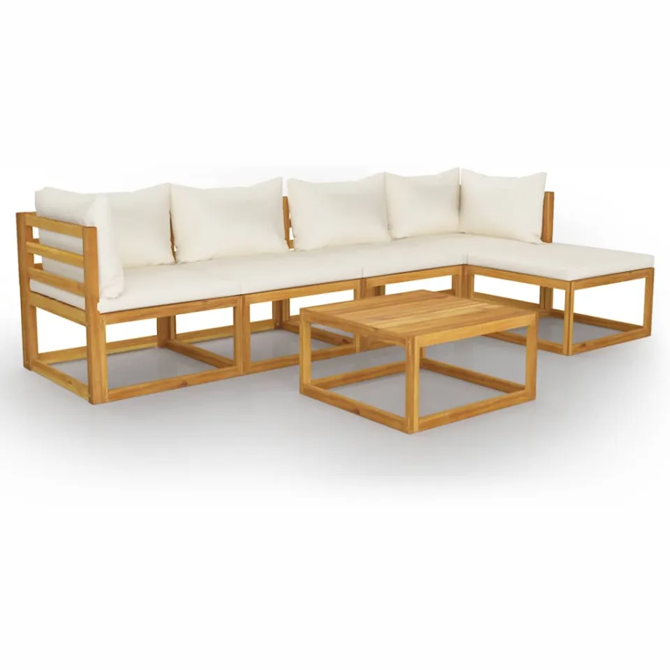 vidaXL 6-delige Loungeset met kussens massief acaciahout crème, foto 3