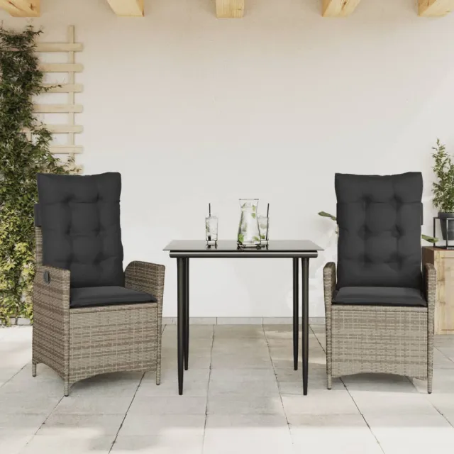 vidaXL 3-delige Tuinset met kussens poly rattan grijs, foto 2