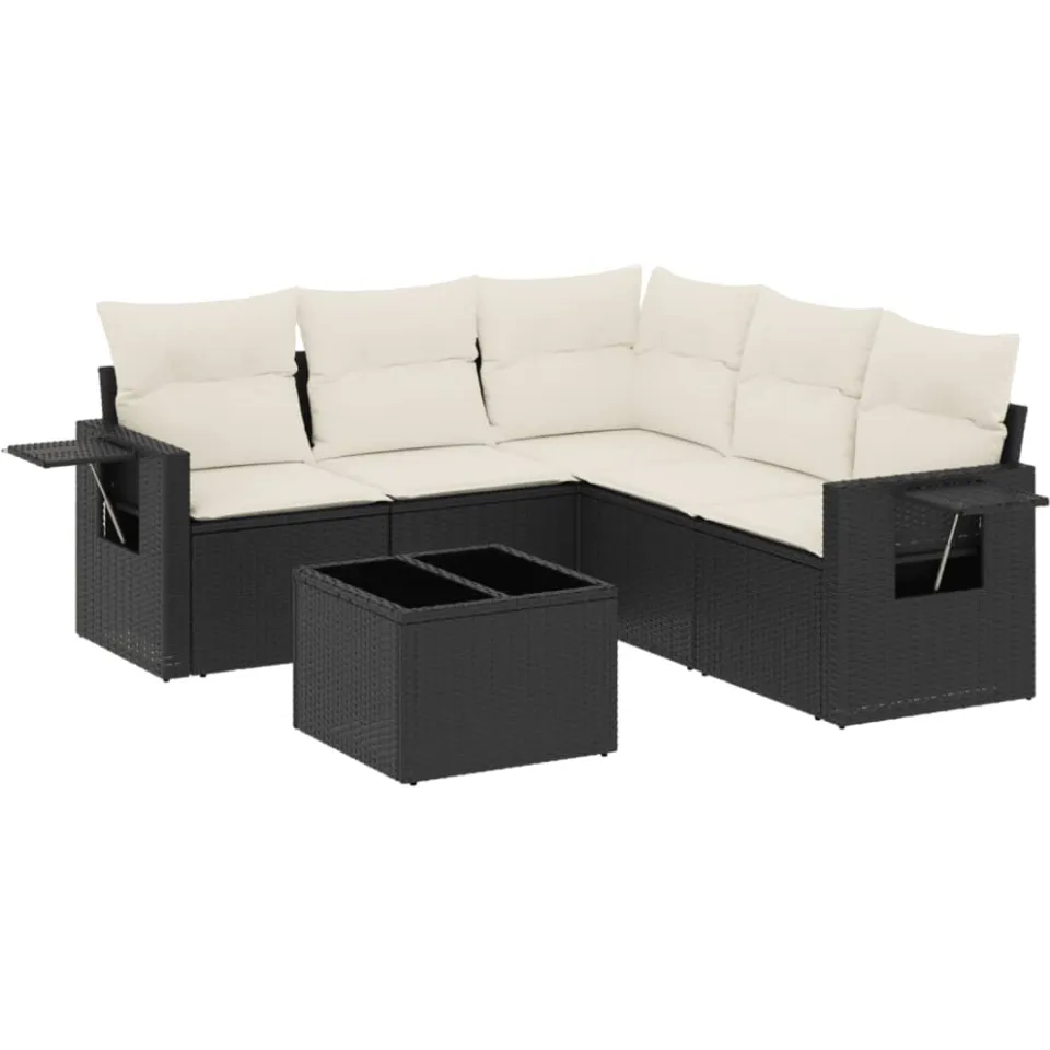 vidaXL 6-delige Loungeset met kussens poly rattan zwart, foto 3