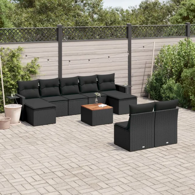 vidaXL 10-delige Loungeset met kussens poly rattan zwart, foto 2