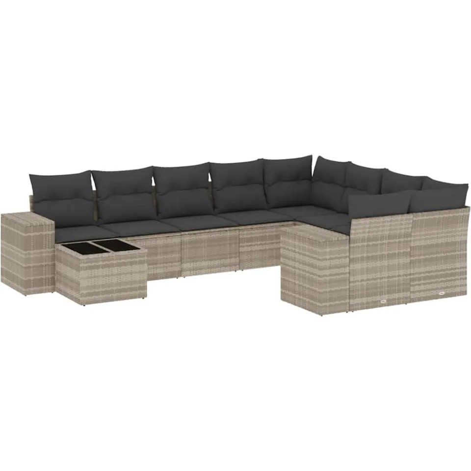 vidaXL 10-delige Loungeset met kussens poly rattan lichtgrijs grijs, foto 3