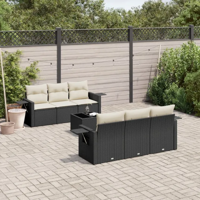 vidaXL 7-delige Loungeset met kussens poly rattan zwart, foto 2