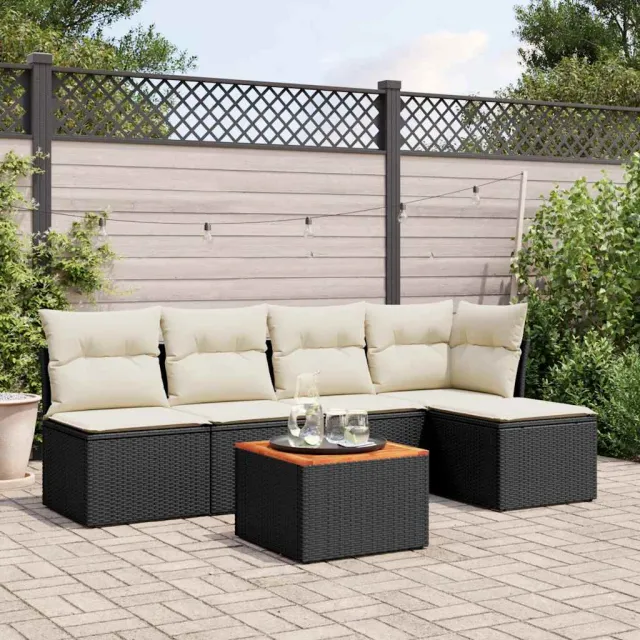 vidaXL 6-delige Loungeset met kussens poly rattan zwart, foto 2