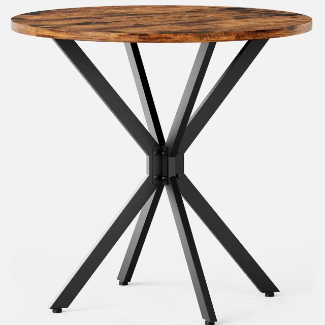 SONNENH Eettafel - Industrieel X-onderstel - Ø 80 cm - 80 x 80 x 75 cm - Vintagebruin/zwart