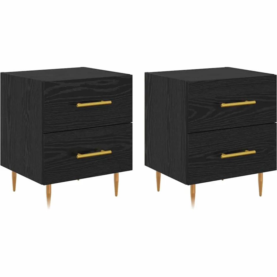 vidaXL Nachtkastje 2 st Zwart Eiken 40 x 35 x 47,5 cm Bewerkt hout, foto 3