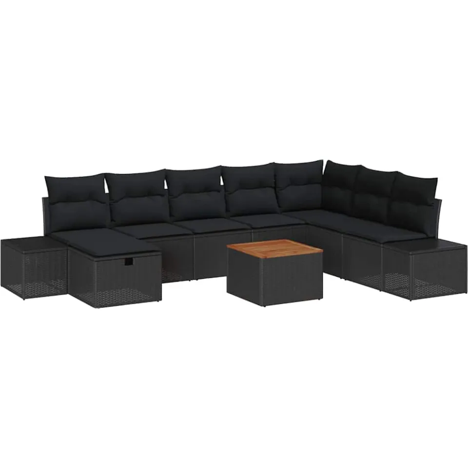 vidaXL Tuinbankenset 9 st Zwart poly rattan