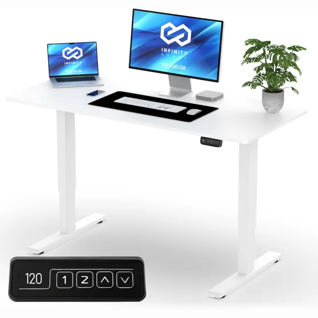 Infinity Goods Zit Sta Bureau - Elektrisch Verstelbaar In Hoogte - 120 x 60 CM - Geheugenfunctie - Wit