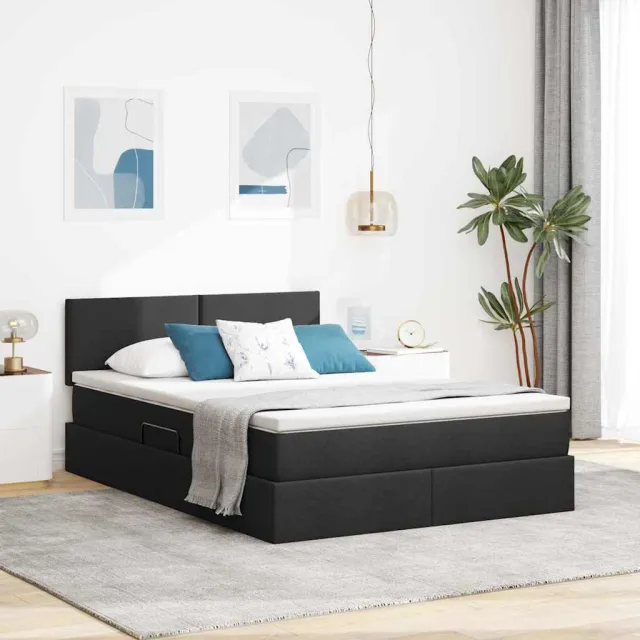 vidaXL Opbergbed met matras met hoofdeinde Zwart 140 x 190 cm fluweel