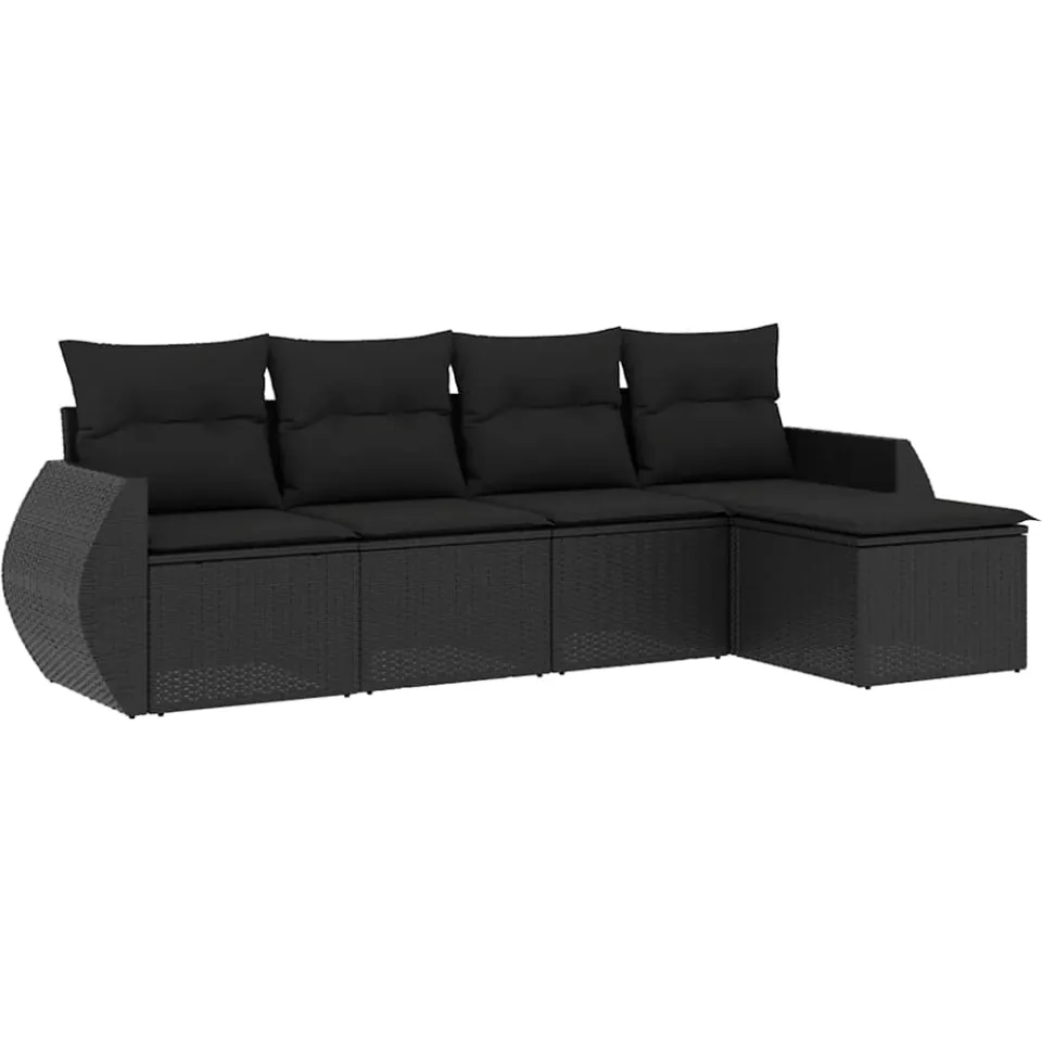 vidaXL 5-delige Loungeset met kussens poly rattan zwart, foto 3