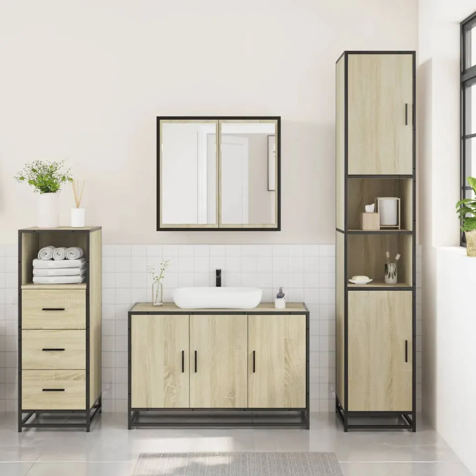 vidaXL 3-delige Badkamermeubelset bewerkt hout sonoma eikenkleurig, foto 2