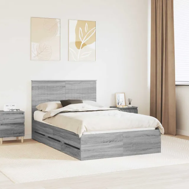 vidaXL Bedframe met lade Grijs Sonoma 120 x 190 cm Ingenieurshout