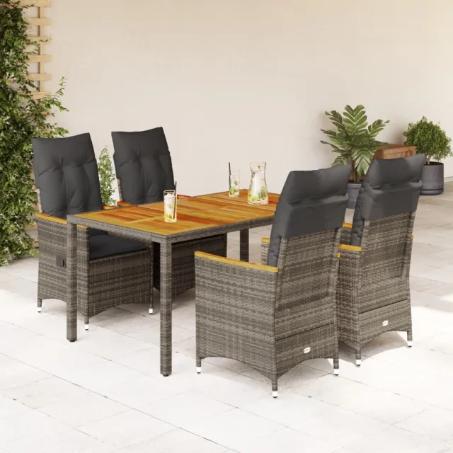 vidaXL 5-delige Tuinset met kussens poly rattan grijs, foto 2