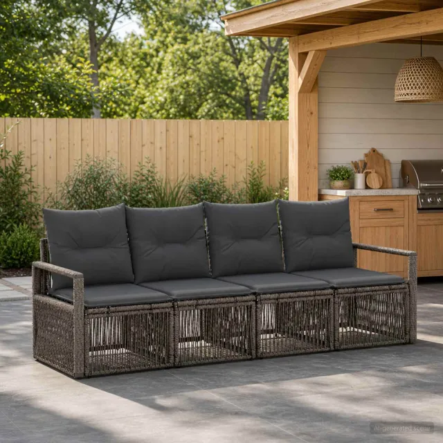 vidaXL Tuinbankenset 4 st 4-zits Grijs poly rattan, foto 2
