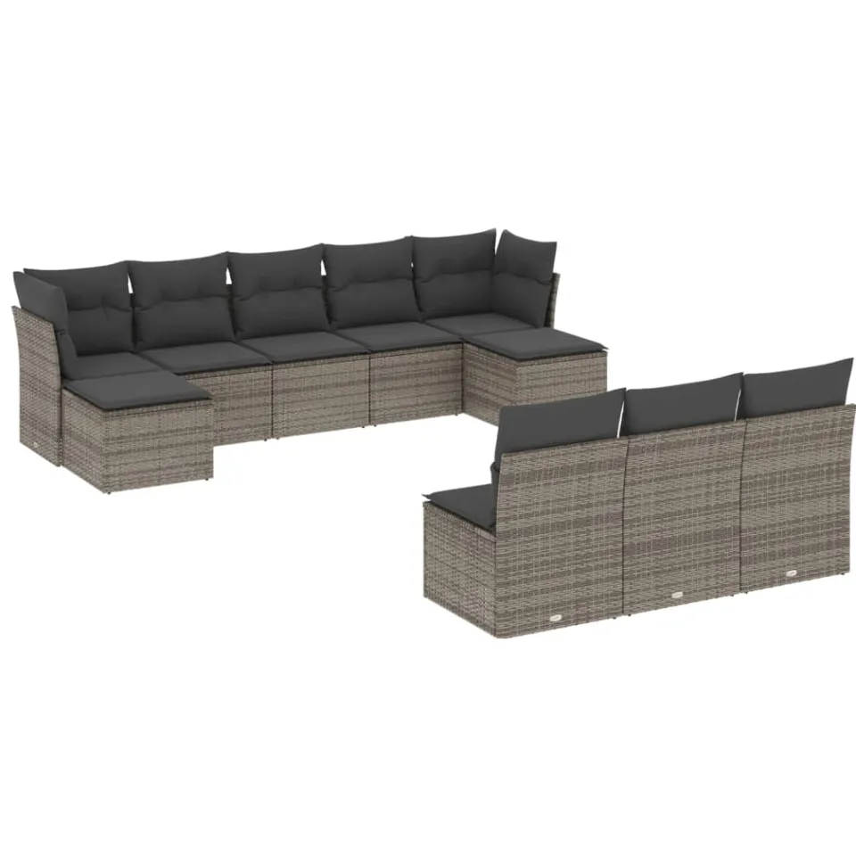 vidaXL 10-delige Loungeset met kussens poly rattan grijs, foto 3