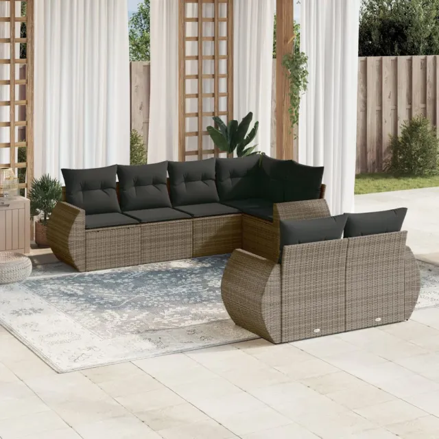 vidaXL 7-delige Loungeset met kussens poly rattan grijs, foto 2