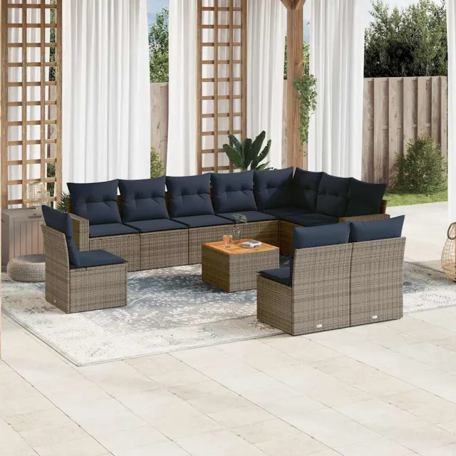 vidaXL 11-delige Loungeset met kussens poly rattan grijs, foto 2