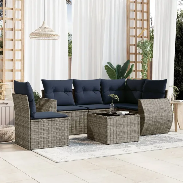 vidaXL 6-delige tuinbankset met kussens, grijs polyrotan, foto 2