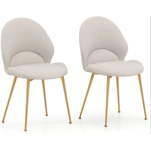 Costway Eetkamerstoelen, set van 2, accentstoelen met gebogen rugleuning, gestoffeerde stoel, woonkamerstoel, tot 150 kg belastbaar, keukenstoel voor woonkamer, eetkamer, werkkamer Lichtgrijs