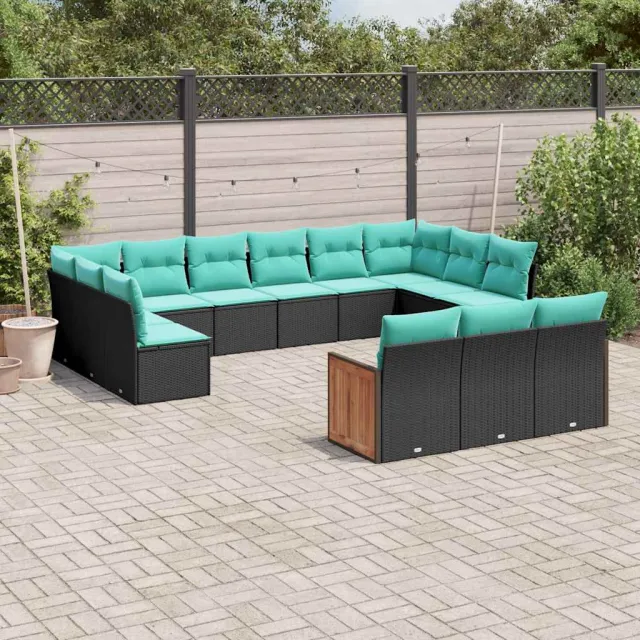 vidaXL 13-delige tuinbankset met kussens van zwart polyrotan, foto 2