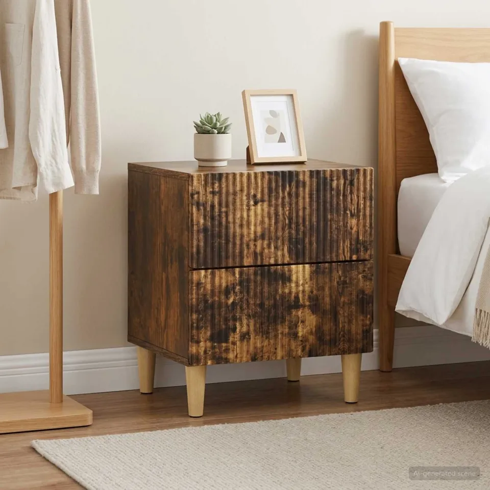 vidaXL Nachtkastje 2 st Gerookt eiken 43 x 34,5 x 48 cm Bewerkt hout, foto 4