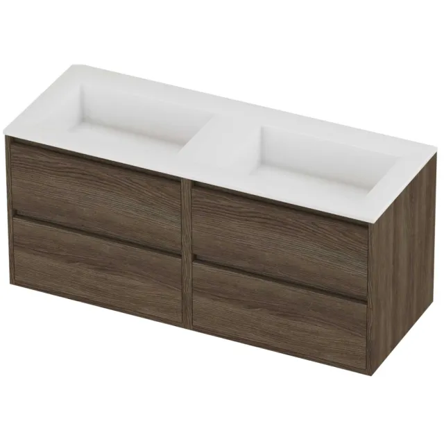 Proline Aristo Badmeubelset Polystone Elegant Dubbel 120x46x54 cm Glans Wit Vital Oak Eiken
