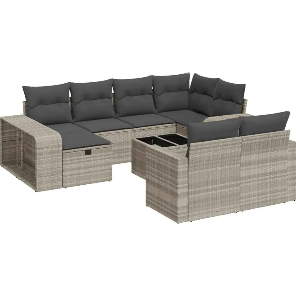 vidaXL 11-delige Loungeset met kussens poly rattan lichtgrijs grijs, foto 3