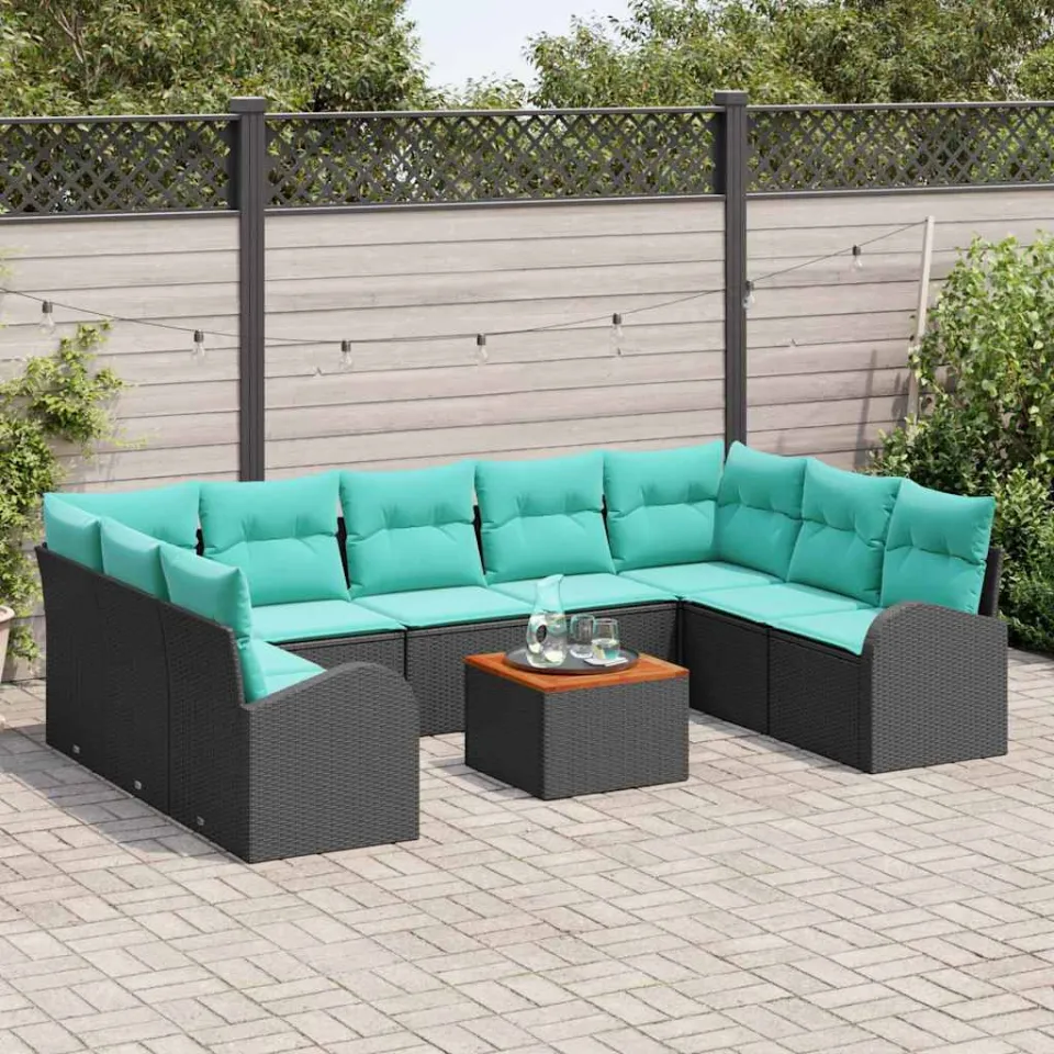 vidaXL Tuinbankenset 10 st Zwart en Turquoise poly rattan, foto 3