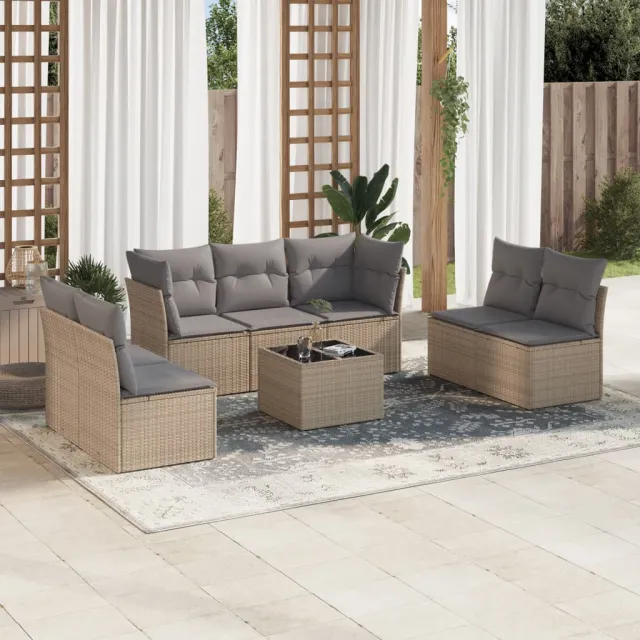 vidaXL 8-delige Loungeset met kussens poly rattan beige, foto 2