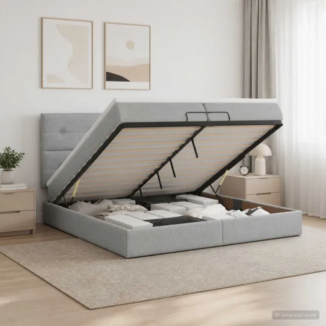 vidaXL Ottoman bed met matras Lichtgrijs 200 x 200 cm Stof