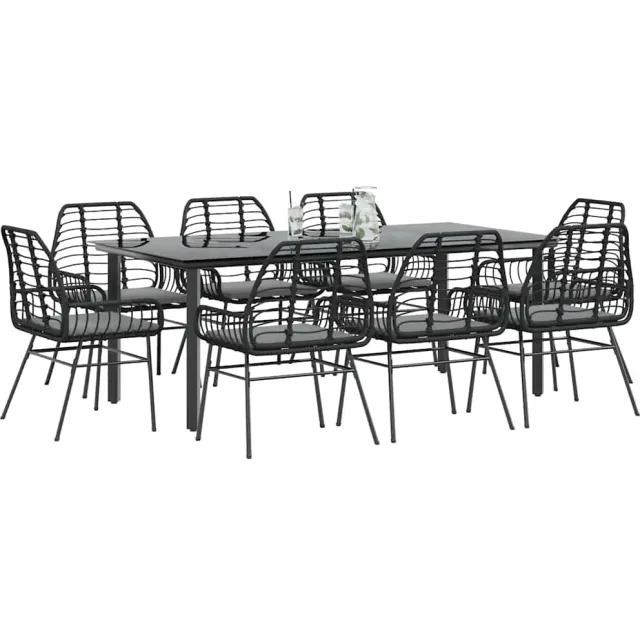 vidaXL 9-delige Tuinset met kussens poly rattan glas zwart