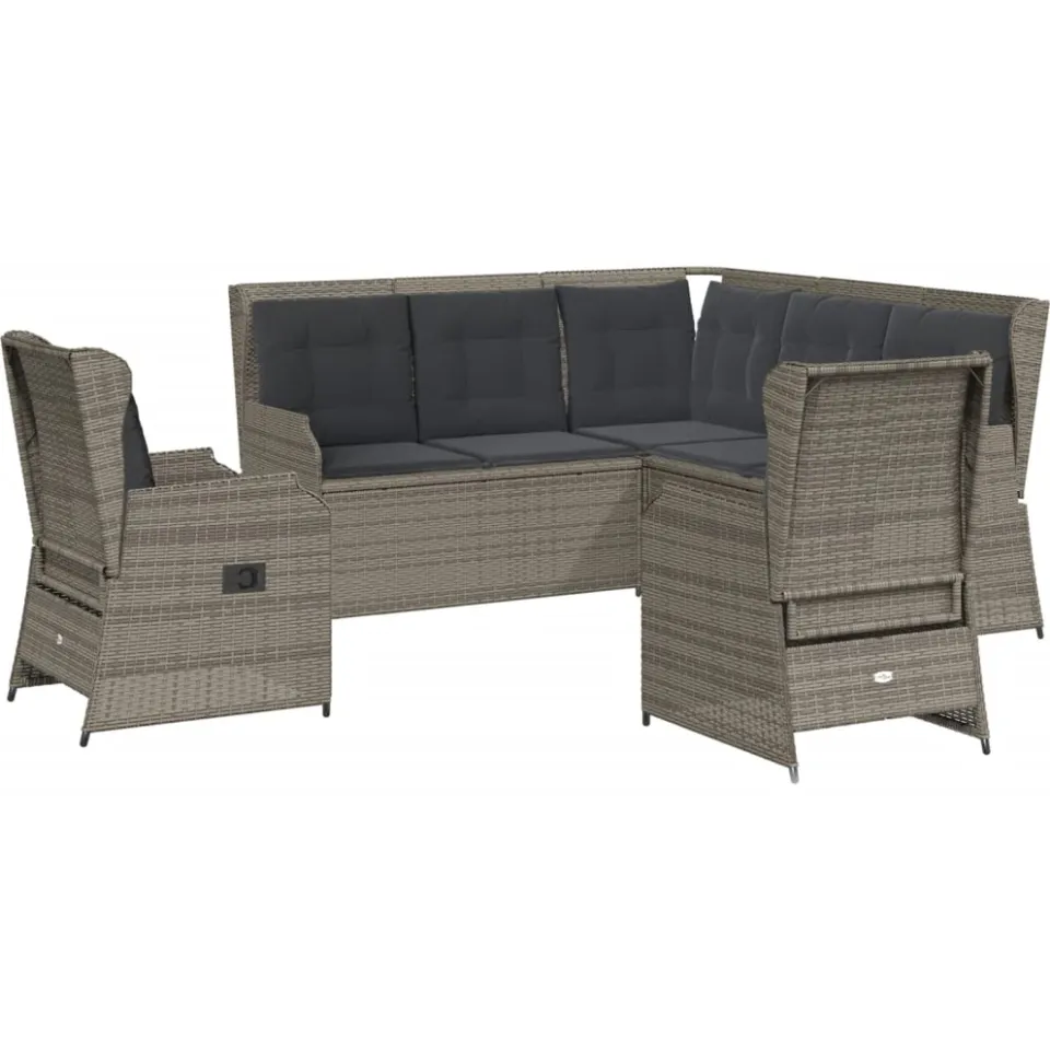 vidaXL 5-delige Loungeset met kussens poly rattan grijs, foto 3