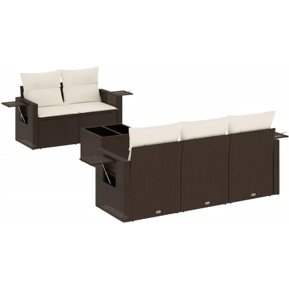 vidaXL 6-delige Loungeset met kussens poly rattan bruin, foto 3